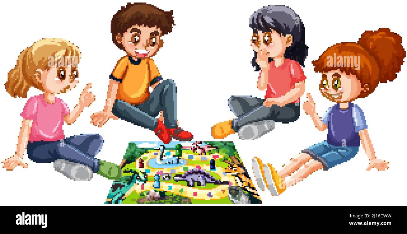 A children playing board game on white background illustration Stock ...