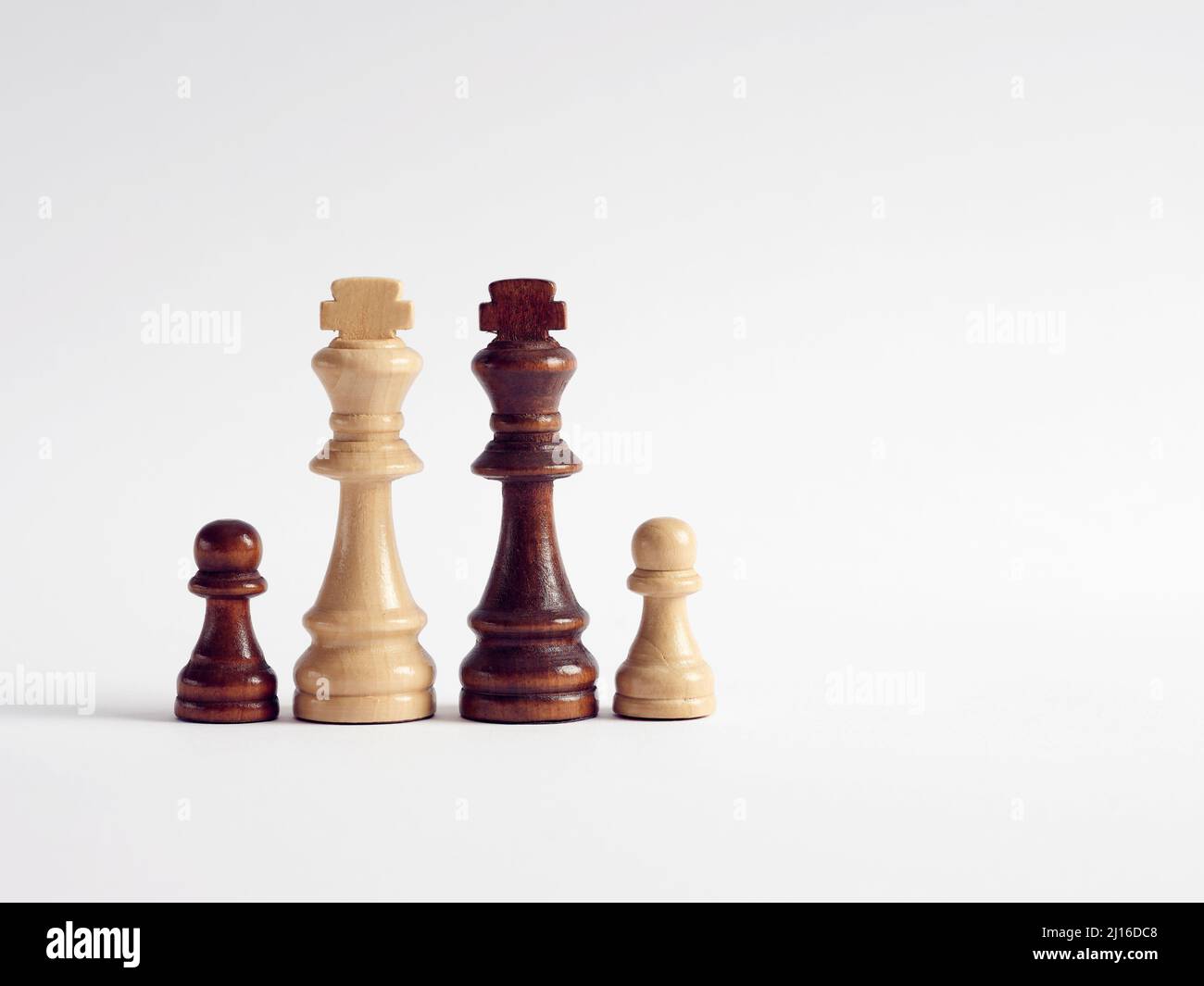 Chess pieces representing a diverse interracial gay male couple family with two kids. Diversity concept. Stock Photo
