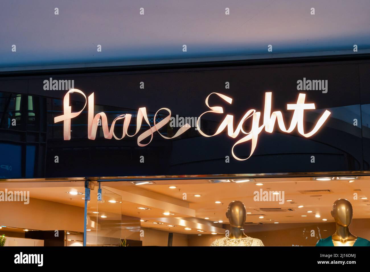 Belfast, UK- Feb 21, 2022: The Sign for Phase Eight store in Belfast Northern Ireland. Stock Photo