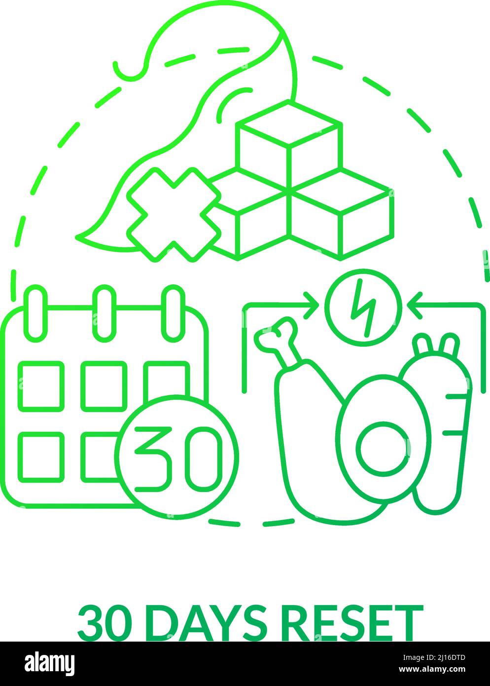 Thirty days reset green gradient concept icon Stock Vector