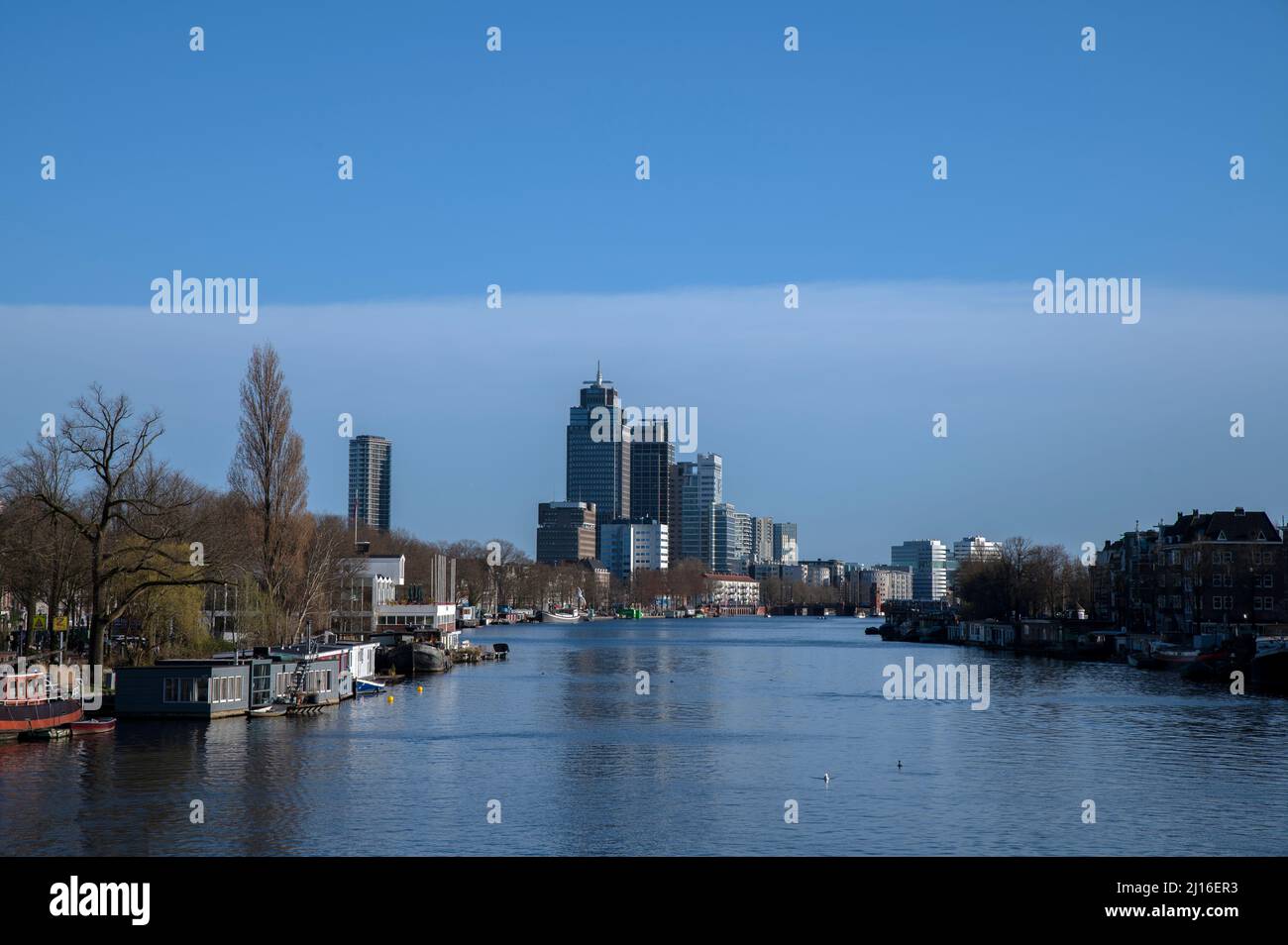 View From The Nieuwe Amstelbrug Bridge At The Amstelriver Amsterdam The Netherlands 17-3-2022 Stock Photo