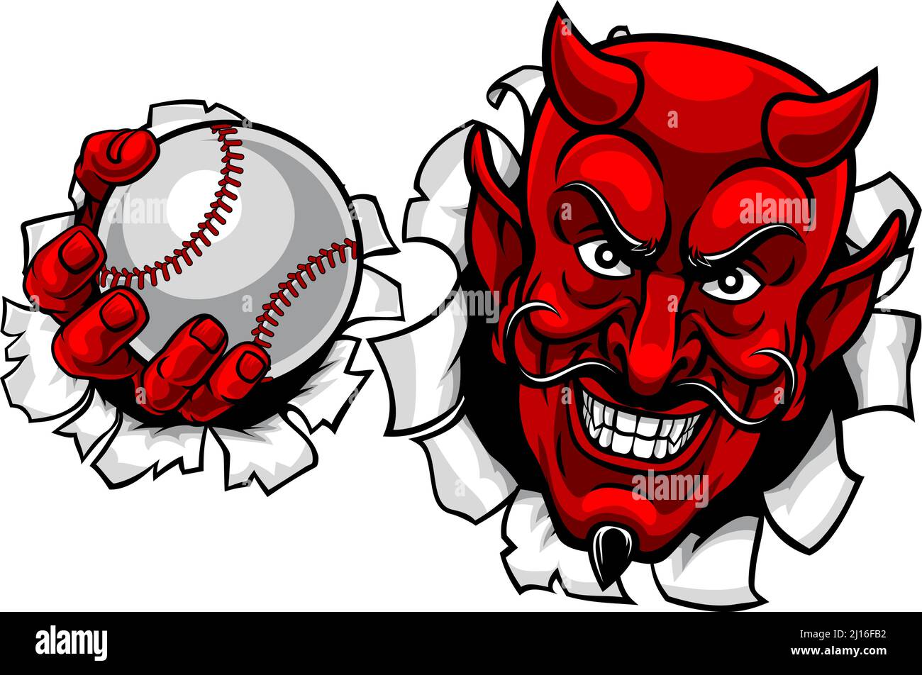 Devil Satan Baseball Ball Sports Mascot Cartoon Stock Vector