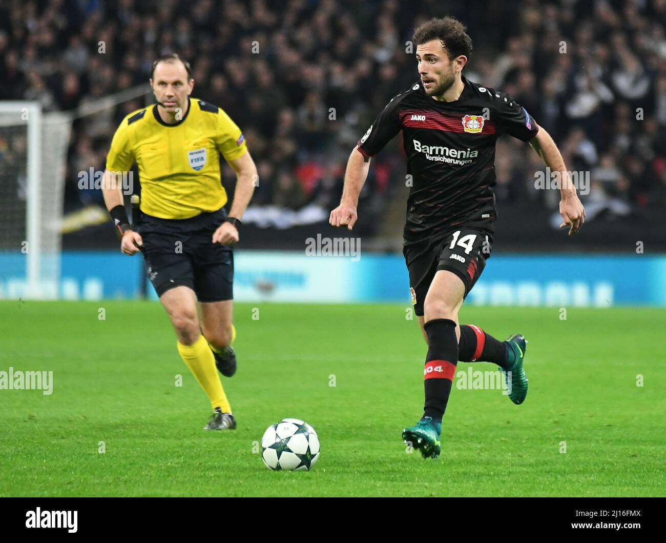 LONDON, ENGLAND - NOVEMBER 2, 2016: Admir Mehmedi of Leverkusen pictured in action during the UEFA Champions League Group E game between Tottenham Hotspur and Bayern Leverkusen at Wembley Stadium. Copyright: Cosmin Iftode/Picstaff Stock Photo