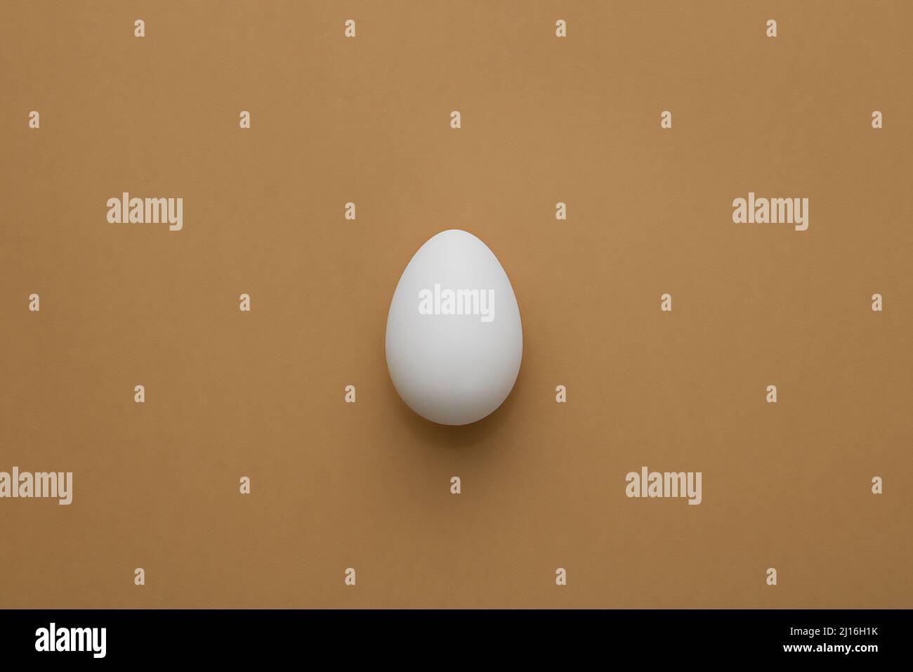 One white egg on a beige background. Minimalism. Easter eggs. Stock Photo