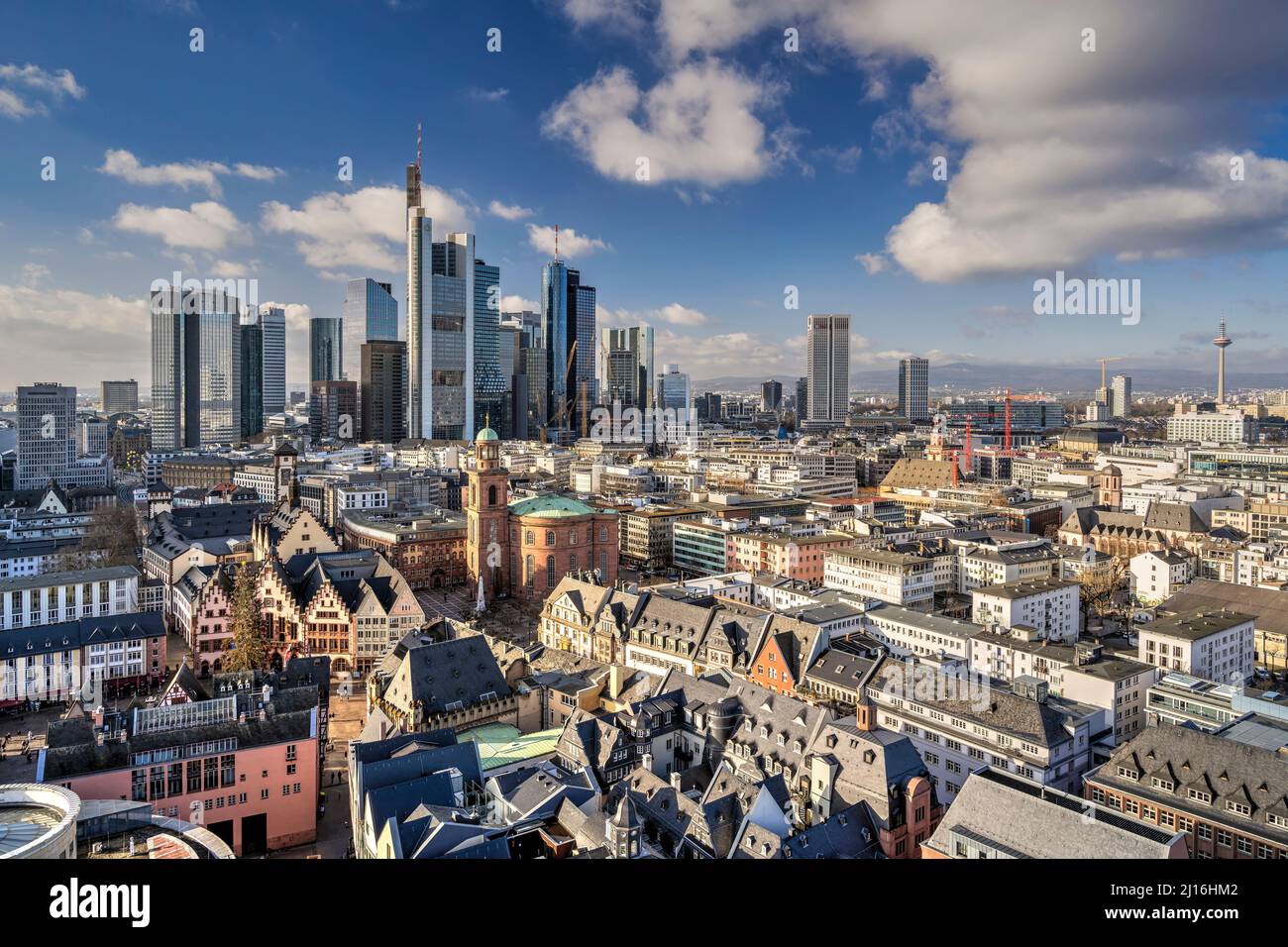 Aerial view of the city center and financial district, Frankfurt am Main, Hesse, Germany Stock Photo