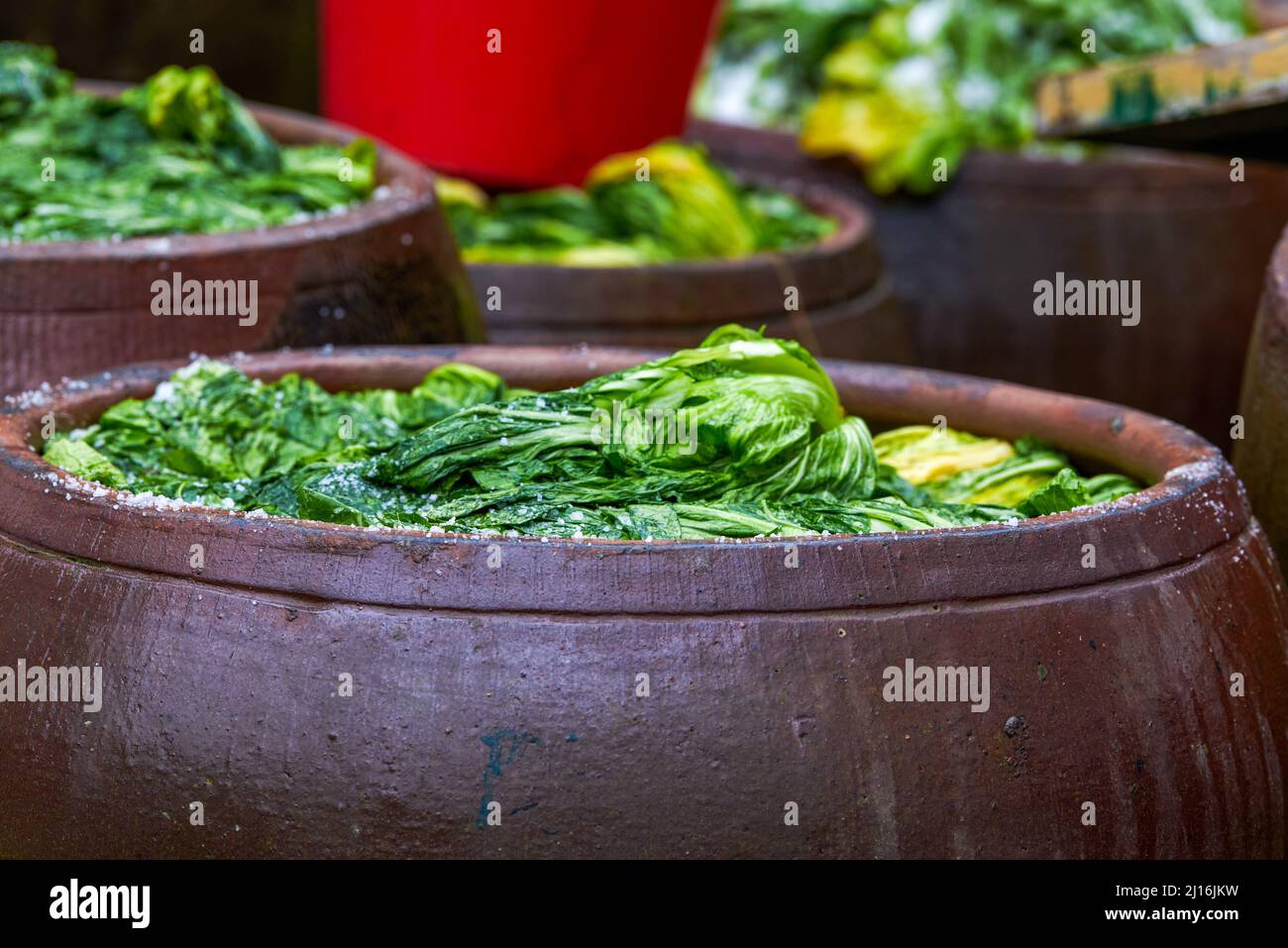 Pickled sauerkraut in traditional ancient pharaoh altar in Guangxi