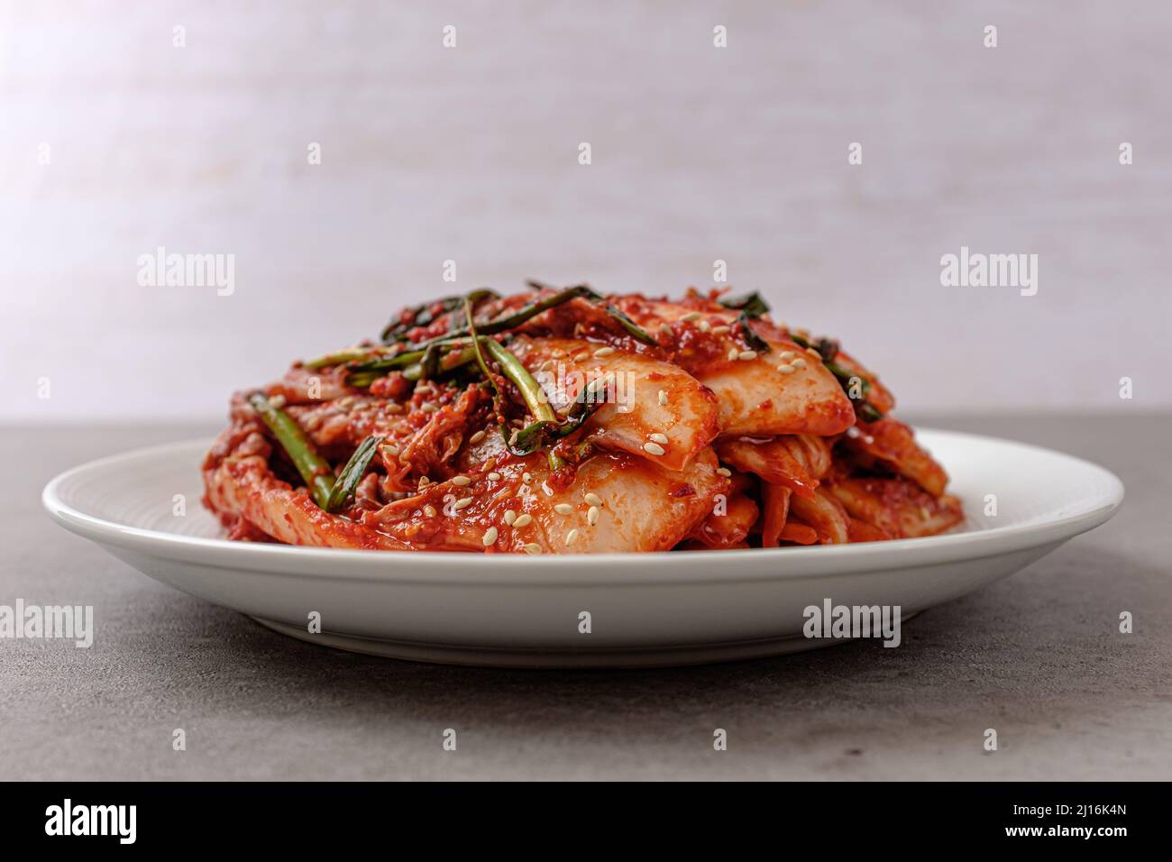 Kimchi top pickled with spicy and salty seasoning and Chinese cabbage Stock Photo