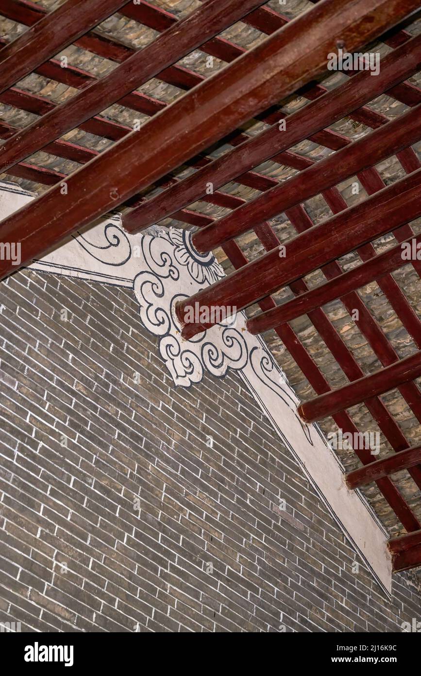 Wooden brick roof of traditional Chinese ancient building Stock Photo