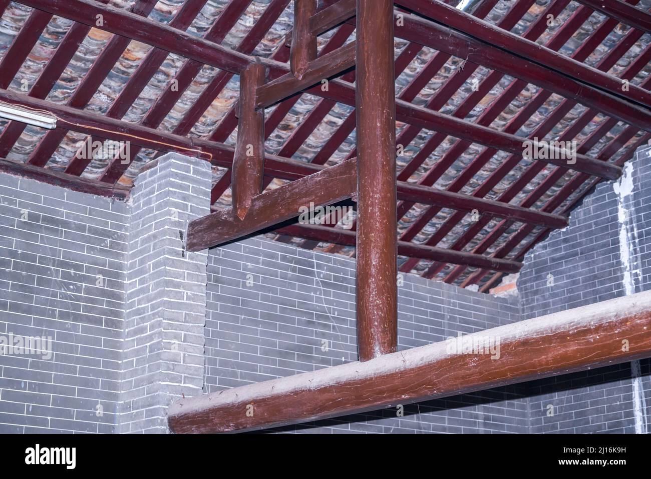 Wooden brick roof of traditional Chinese ancient building Stock Photo