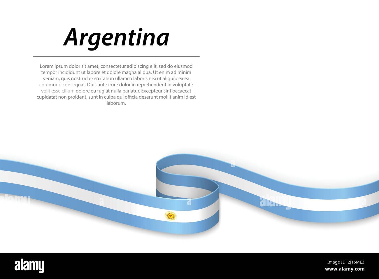 Waving ribbon or banner with flag of Argentina. Template for