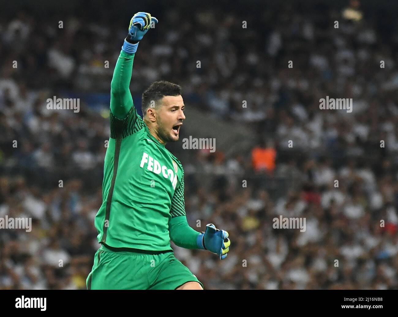 MANCHESTER, ENGLAND - SEPTEMBER 14, 2016: Monaco goalkeeper Danijel Subasic celebrates after a goal scored by his team during the UEFA Champions League Group E game between Tottenham Hotspur and AS Monaco at Wembley Stadium. Copyright: Cosmin Iftode/Picstaff Stock Photo