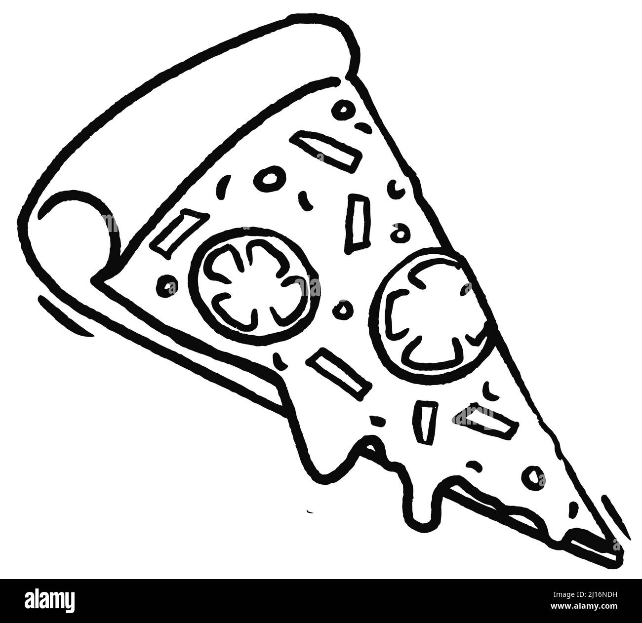 Pizza sketch slice with melted cheese. Hand drawn doodle. Cartoon Vector illustration Stock Vector