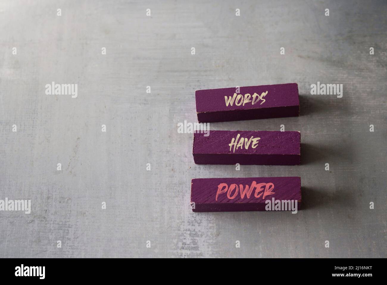 Text WORDS HAVE POWER on wooden blocks. Education, storytelling and copywriting marketing business Stock Photo