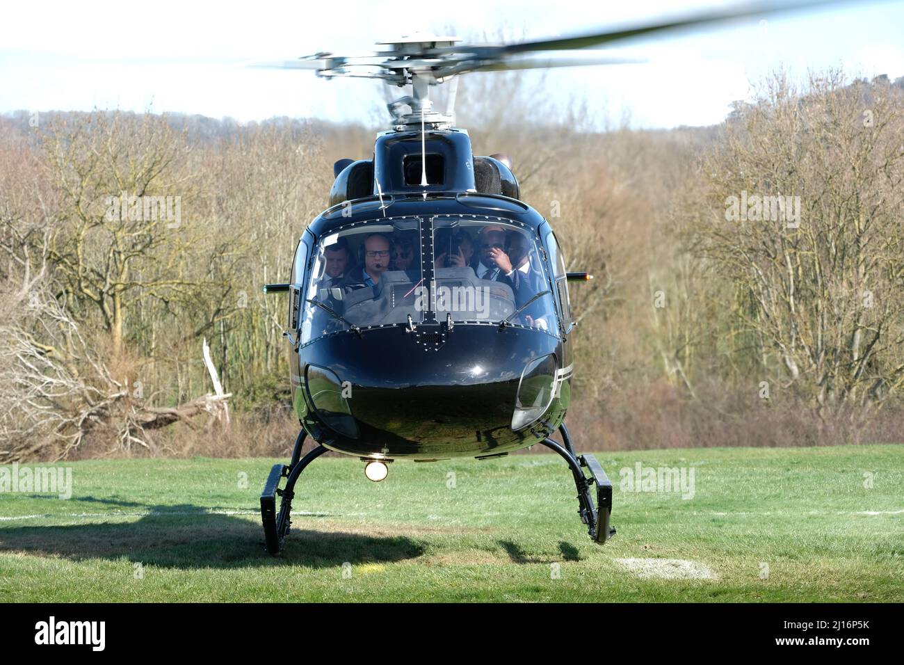 Eurocopter AS355 Twin Squirrel helicopter landing Stock Photo