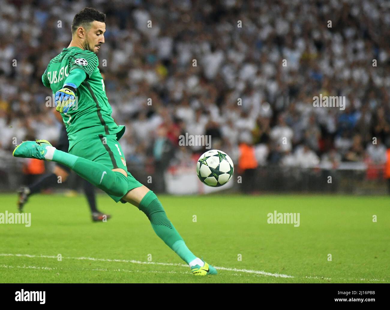 MANCHESTER, ENGLAND - SEPTEMBER 14, 2016: Danijel Subasic of Monaco pictured in action during the UEFA Champions League Group E game between Tottenham Hotspur and AS Monaco at Wembley Stadium. Copyright: Cosmin Iftode/Picstaff Stock Photo