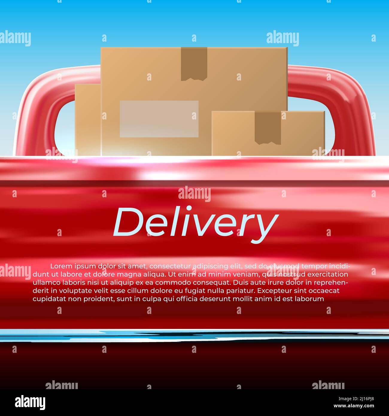 Delivery template. Car delivery. Cardboard boxes in the back of a red