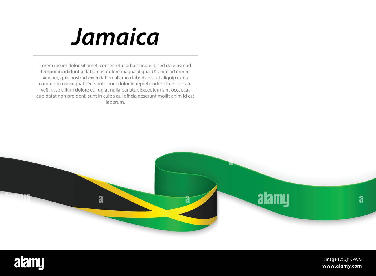 Waving ribbon or banner with flag of Jamaica. Template for independence