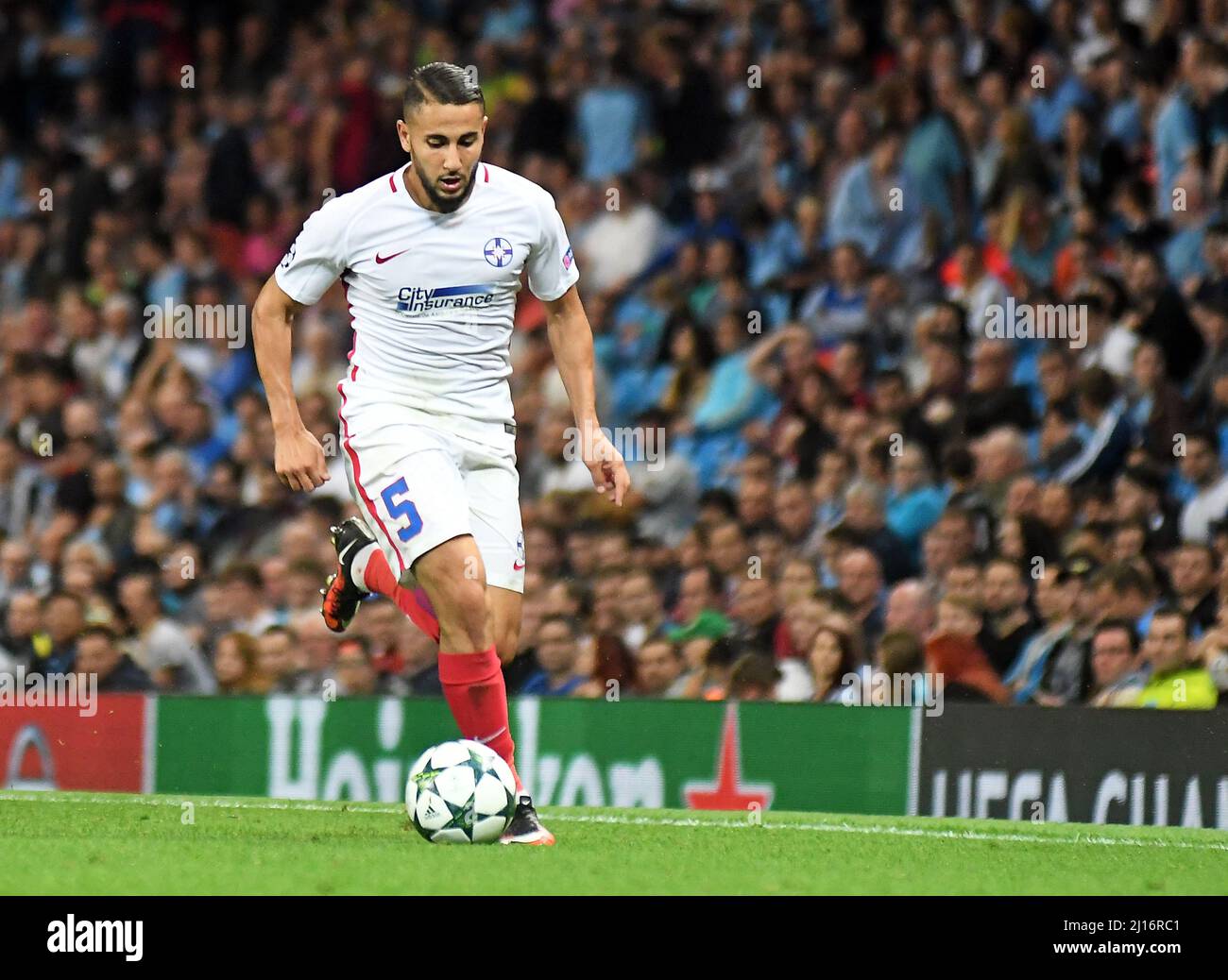 MANCHESTER, ENGLAND - AUGUST 24, 2016: Jugurtha Hamroun of FCSB pictured during the second leg of the 2016/17 UEFA Champions League tie between Manchester City (Engalnd) and FCSB (Romania) at Etihad Stadium. Copyright: Cosmin Iftode/Picstaff Stock Photo