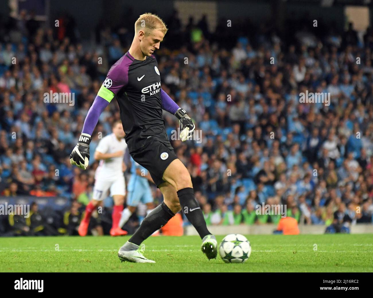 ?MANCHESTER, ENGLAND - AUGUST 24, 2016: Joe Hart of City pictured during the second leg of the 2016/17 UEFA Champions League tie between Manchester City (Engalnd) and FCSB (Romania) at Etihad Stadium. Copyright: Cosmin Iftode/Picstaff Stock Photo