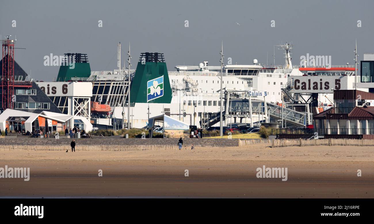 A ferry waiting in the harbour in Calais, France Stock Photo