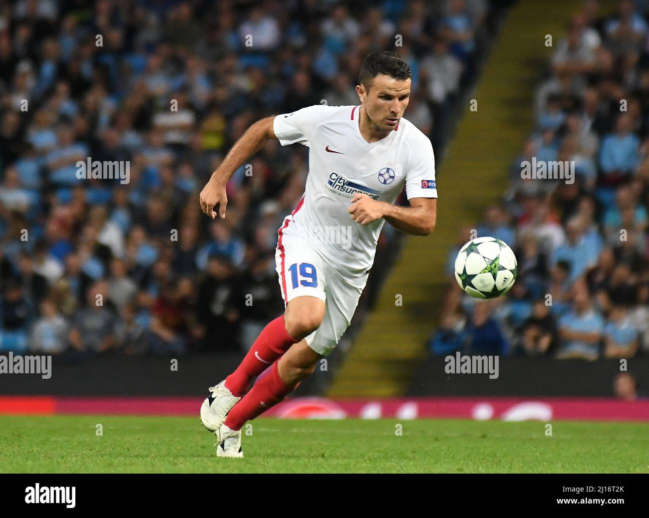 MANCHESTER, ENGLAND - AUGUST 24, 2016: Adnan Aganovic of FCSB pictured during the second leg of the 2016/17 UEFA Champions League tie between Manchester City (Engalnd) and FCSB (Romania) at Etihad Stadium. Copyright: Cosmin Iftode/Picstaff Stock Photo