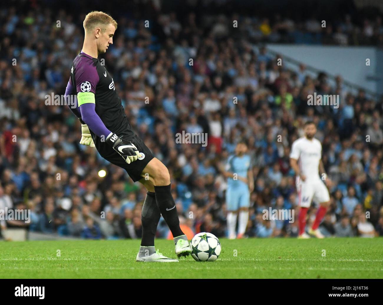 MANCHESTER, ENGLAND - AUGUST 24, 2016: Joe Hart of City pictured during the second leg of the 2016/17 UEFA Champions League tie between Manchester City (Engalnd) and FCSB (Romania) at Etihad Stadium. Copyright: Cosmin Iftode/Picstaff Stock Photo