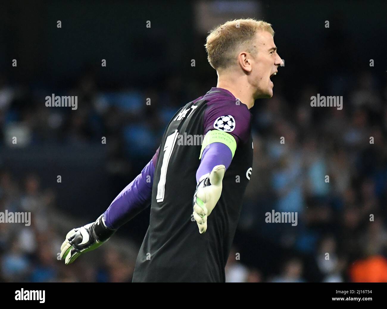 MANCHESTER, ENGLAND - AUGUST 24, 2016: Joe Hart of City pictured during the second leg of the 2016/17 UEFA Champions League tie between Manchester City (Engalnd) and FCSB (Romania) at Etihad Stadium. Copyright: Cosmin Iftode/Picstaff Stock Photo