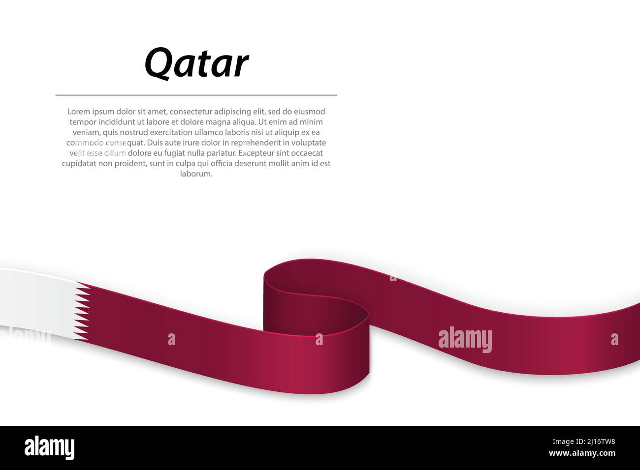 Waving ribbon or banner with flag of Qatar. Template for independence