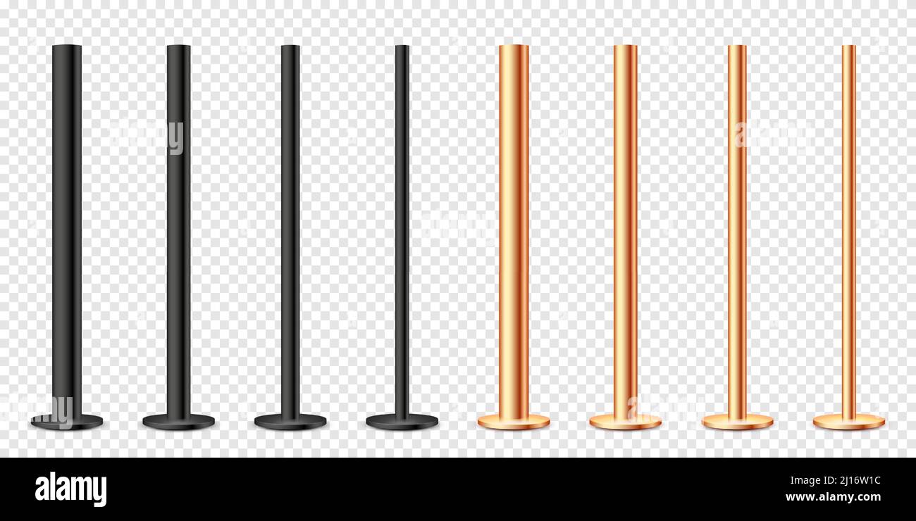 Realistic metal poles collection isolated on transparent background