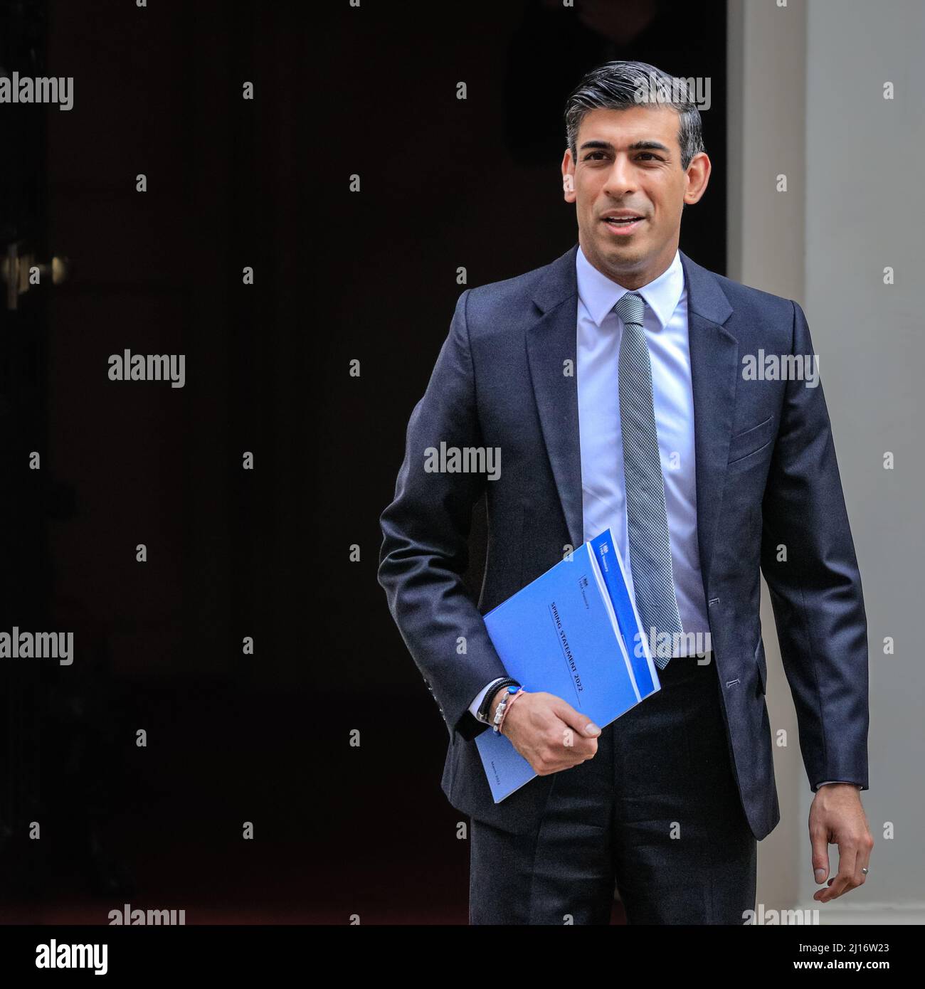 London, UK. 23rd Mar, 2022. Rishi Sunak MP, Chancellor of the Exchequer exits No 11 Downing Street to present his spring statement (also called the mini budget or spring budget) to Parliament today. Credit: Imageplotter/Alamy Live News Stock Photo