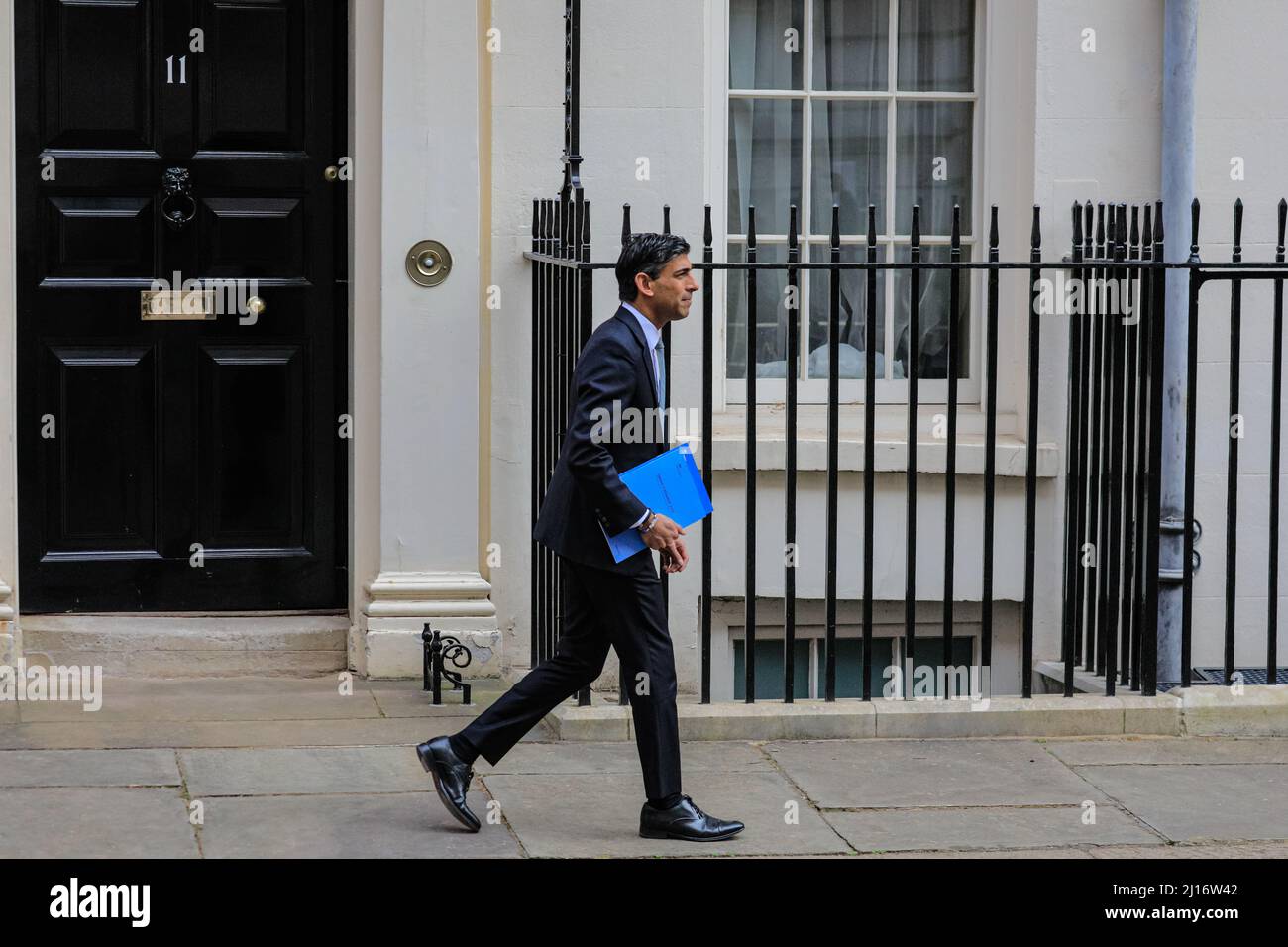 London, UK. 23rd Mar, 2022. Rishi Sunak MP, Chancellor of the Exchequer exits No 11 Downing Street to present his spring statement (also called the mini budget or spring budget) to Parliament today. Credit: Imageplotter/Alamy Live News Stock Photo
