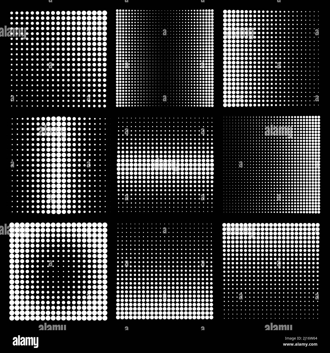 Halftone design elements with white dots on black background. Comic