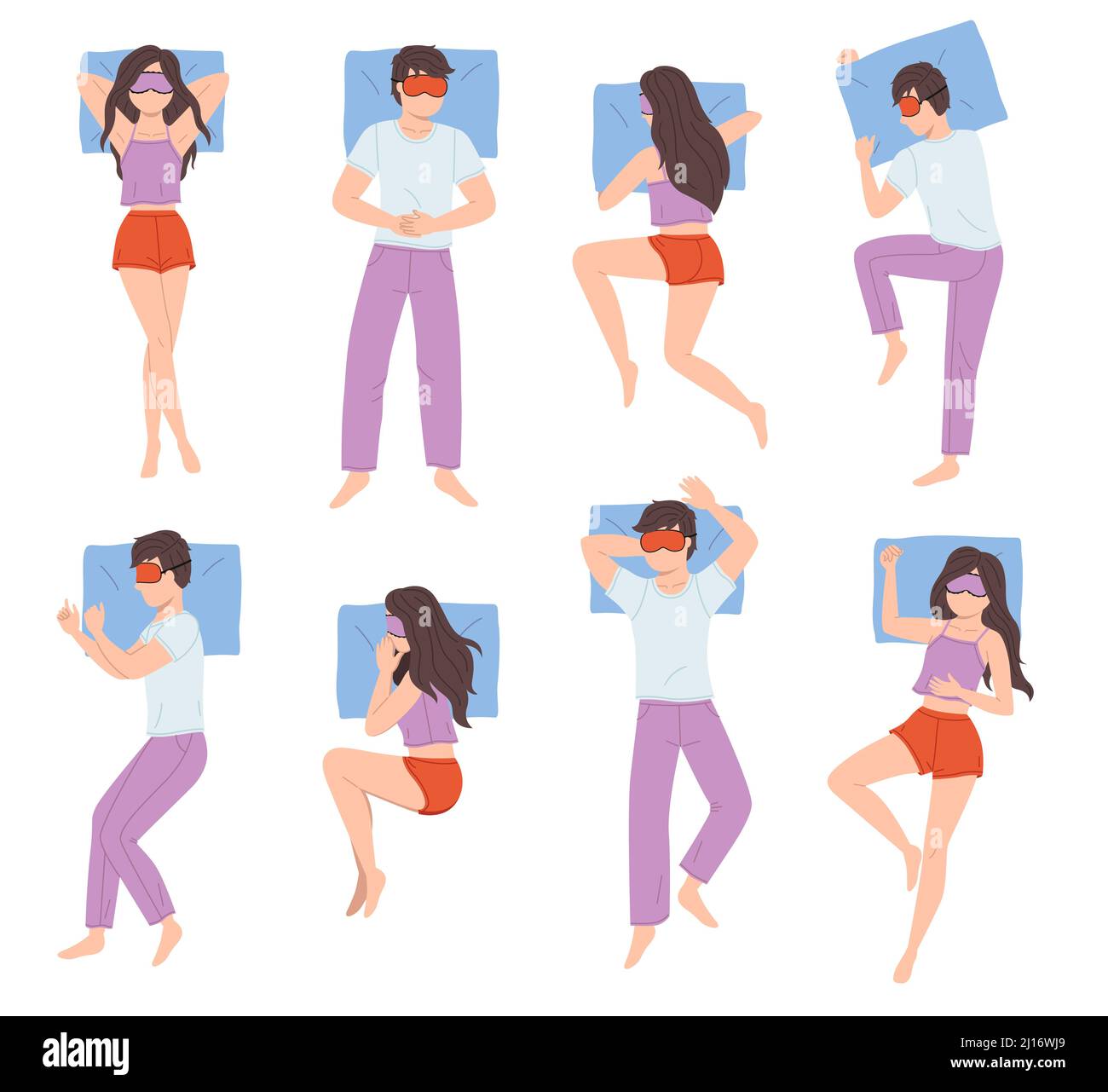 Premium Vector  Night rest and bedding time concept woman in pajama sleep  on bed lying side with pillow between legs girl sleeping