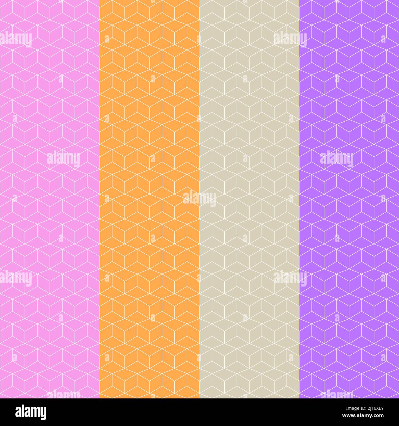 Vector Seamless Pattern : 4 column of different colors pattern with geometry shapes circle, rhombus, rectangle, square with curves Stock Vector