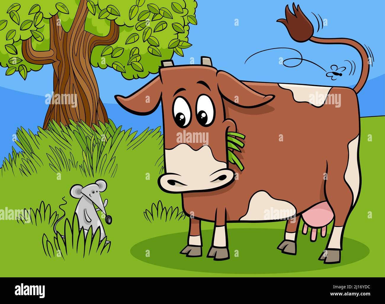 Cartoon illustration of funny cow farm animal character and mouse Stock  Vector Image & Art - Alamy