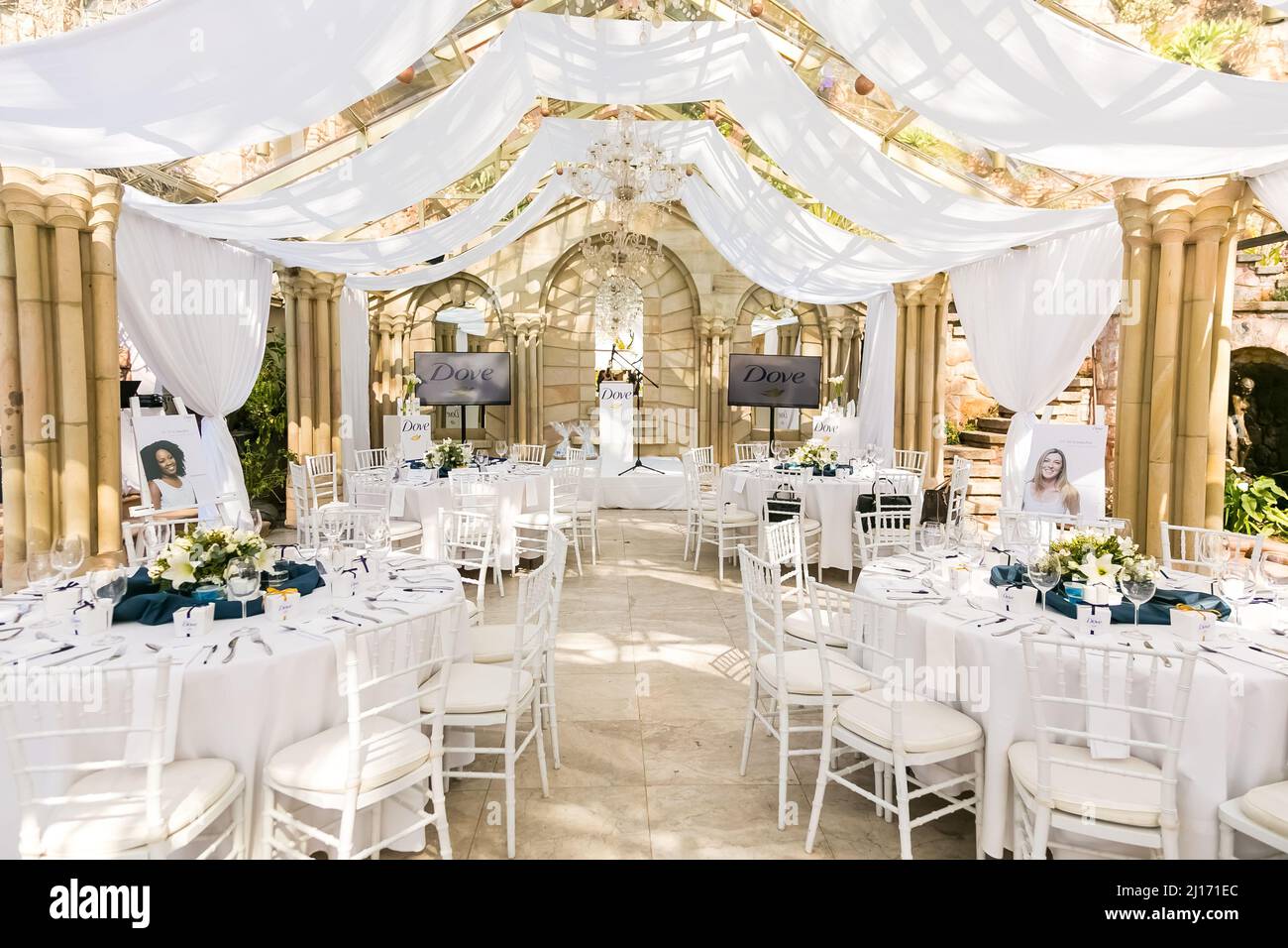 Johannesburg, South Africa August 18, 2016 Outdoor dining decor in garden cafe Stock Photo