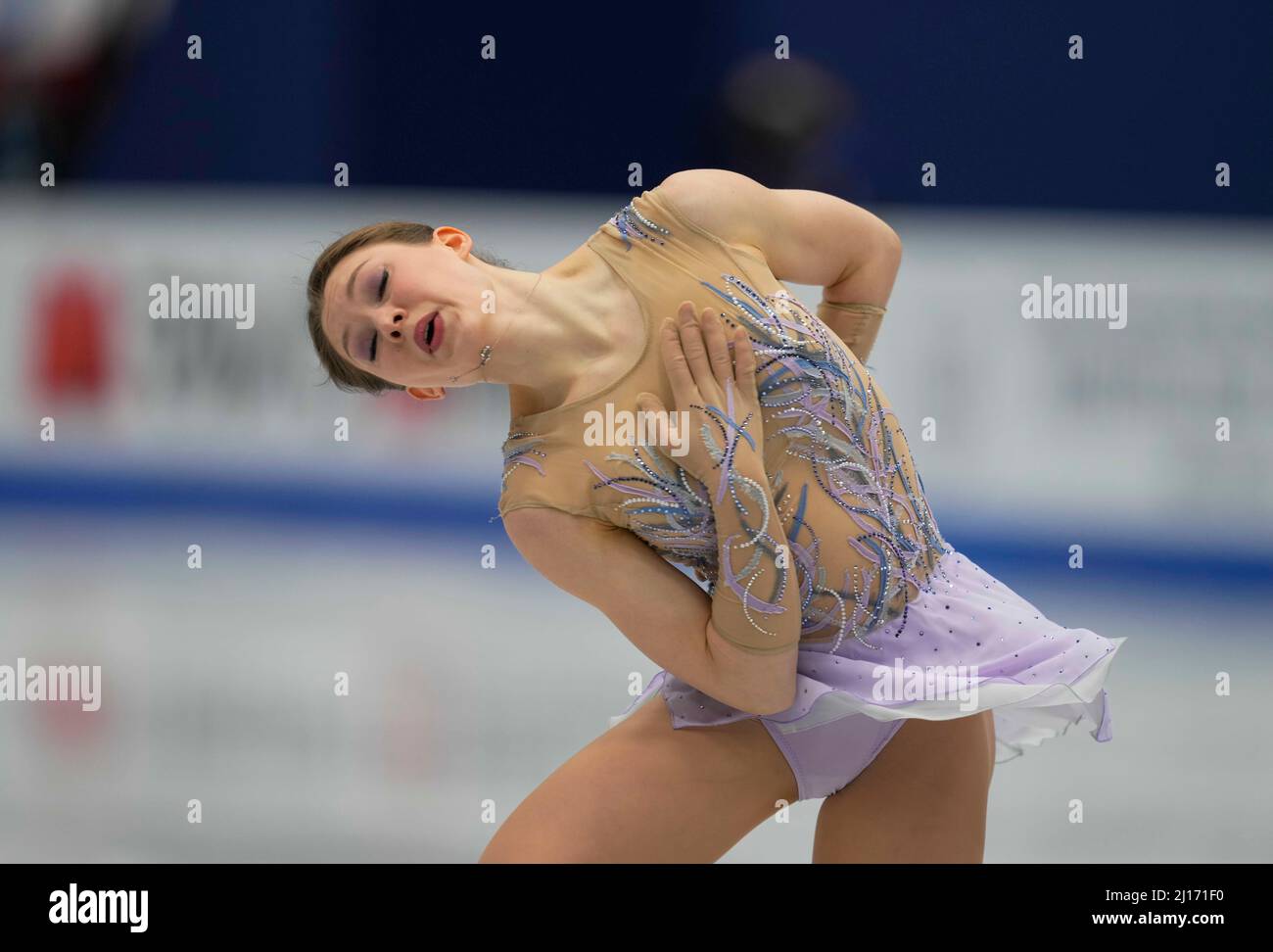 Sud de France Arena, Montpellier, France. 23rd Mar, 2022. Jenni Saarinen  from Finland during Women's Short Programme, World Figure Skating  Championship at Sud de France Arena, Montpellier, France. Kim  Price/CSM/Alamy Live News