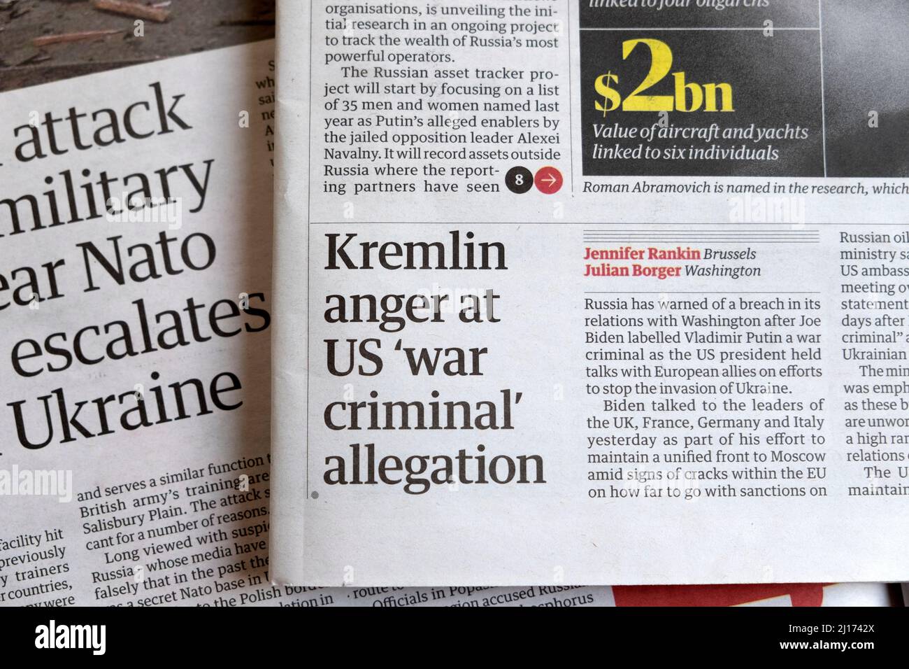 Kremlin Anger At US War Criminal Allegation Guardian Newspaper Headline Article Clipping