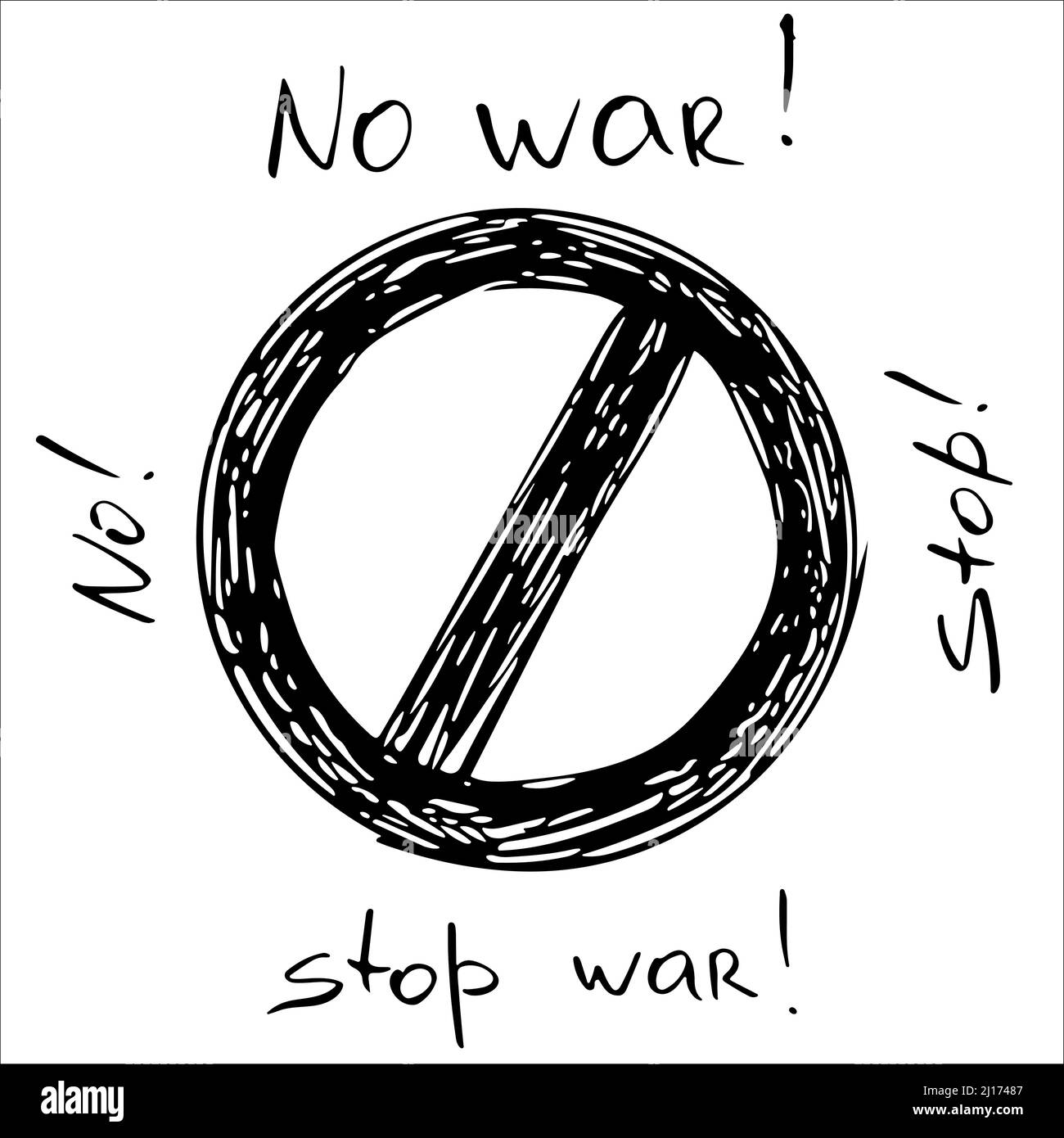 Words no war, stop war. Crossed out sign Stock Vector