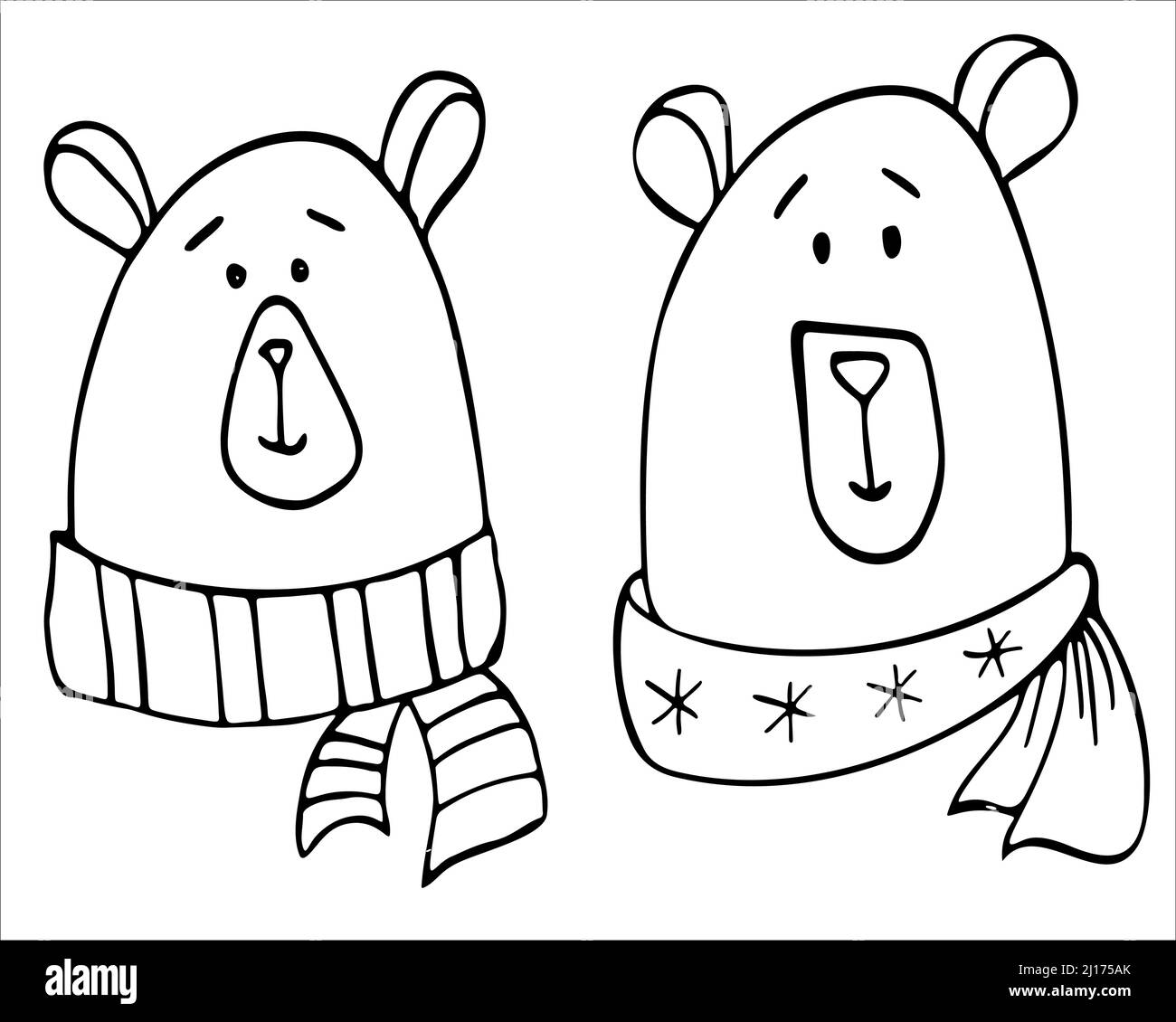 Two Bears Polar bears faces doodle illustration Stock Vector Image