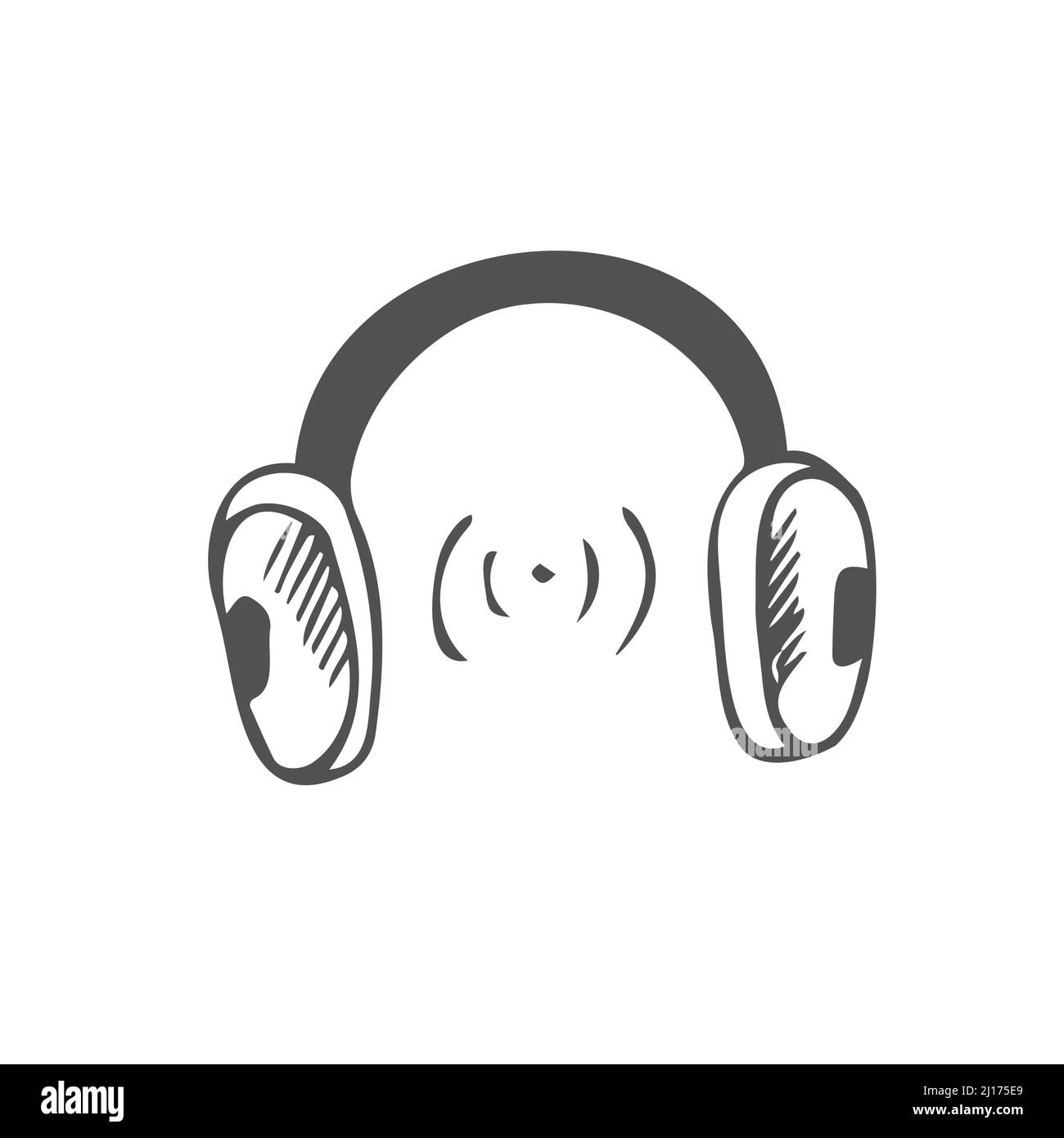 hand drawn doodle sketch black silhouette of a large headphones