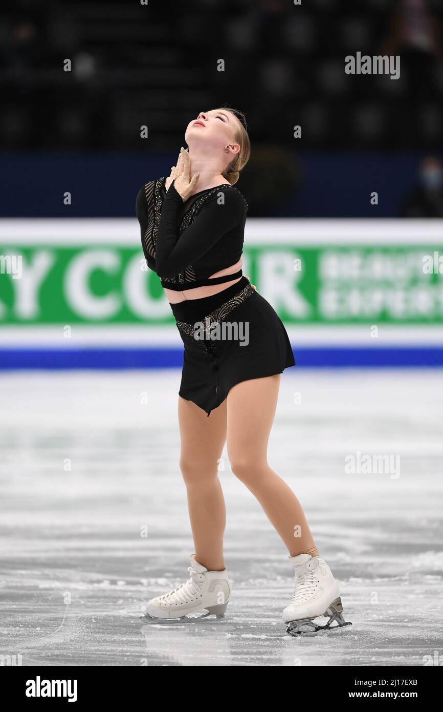 Montpellier, France. 23rd March, 2022. Lindsay VAN ZUNDERT (NED), during  Women Short Program at the ISU World Figure Skating Championships 2022 at  Sud de France Arena, on March 23, 2022 in Montpellier