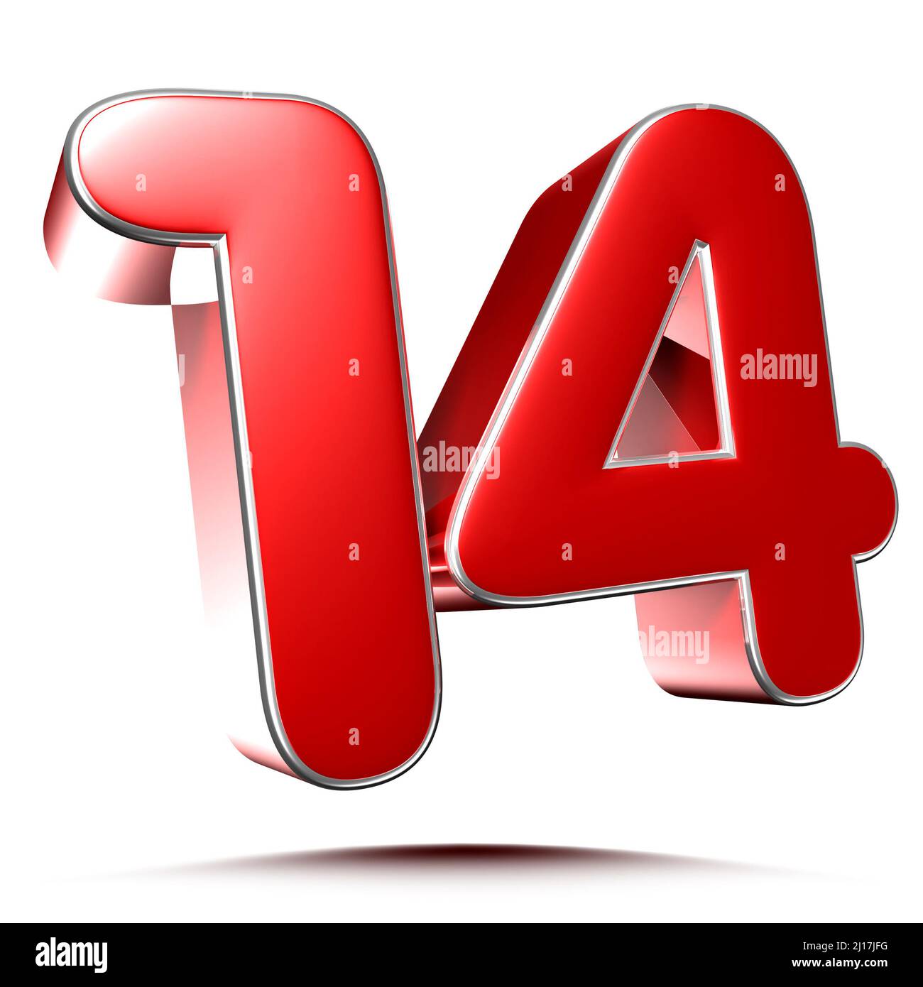 Rounded red number 14 on white background 3D illustration with clipping ...