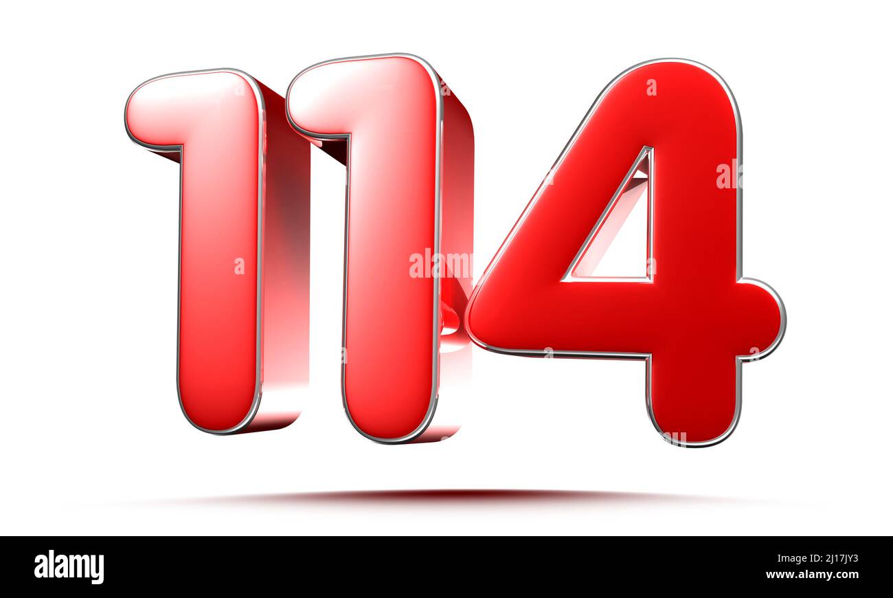 Rounded red number 114 on white background 3D illustration with clipping path Stock Photo