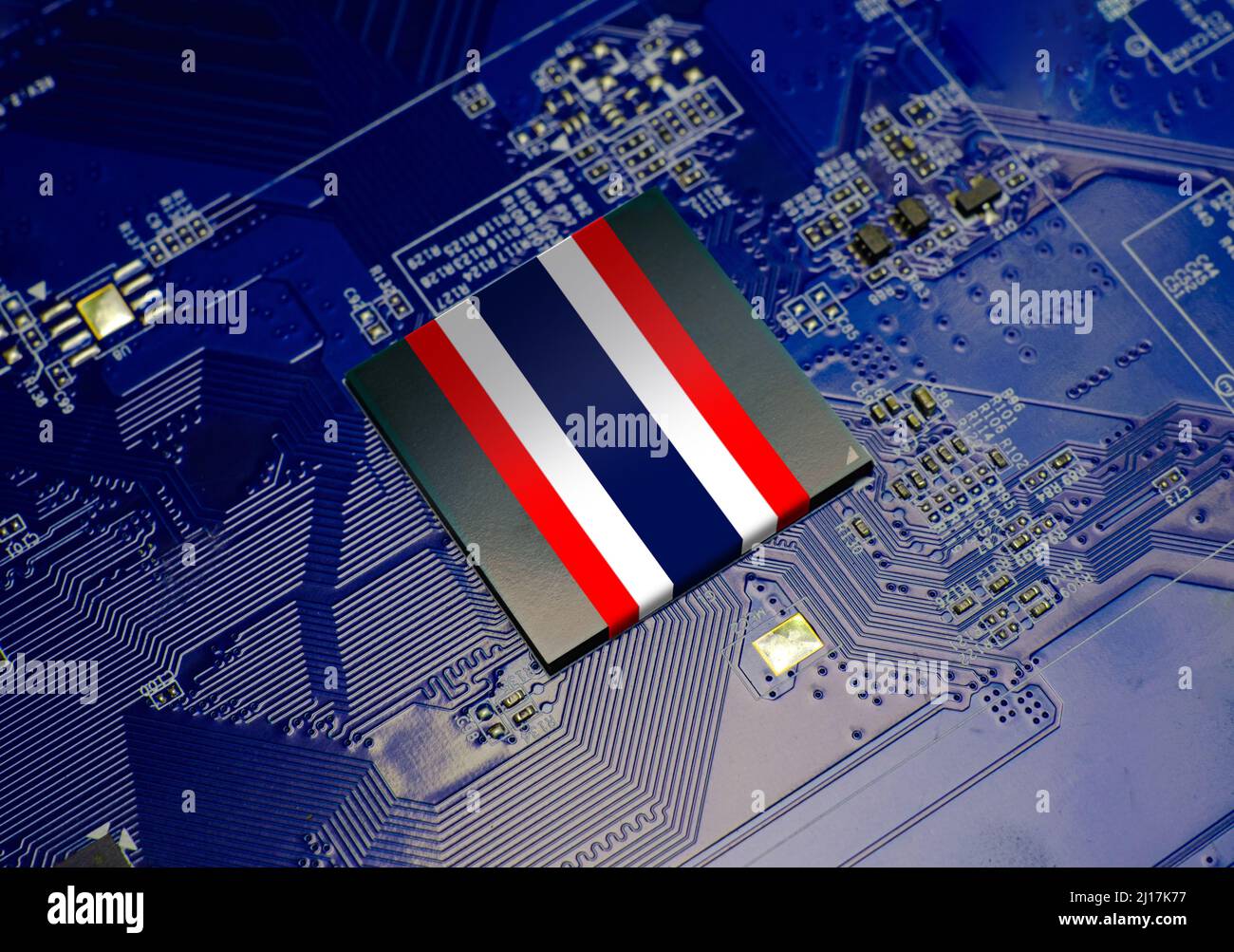 Thai National Flag on CPU operating chipset computer electronic circuit