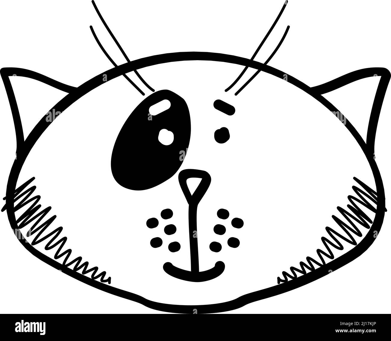 Cute cat face with black spot. Hand drawn pet Stock Vector