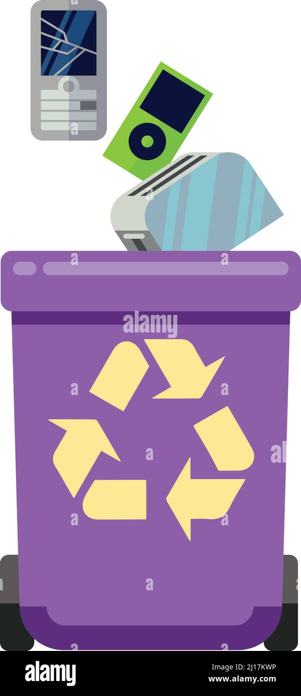Garbage can for electronic waste. Trash recycling bin Stock Vector