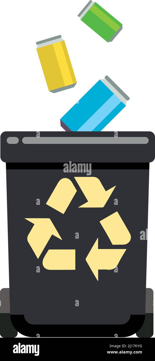 Metal waste drop in trash recycling black container Stock Vector