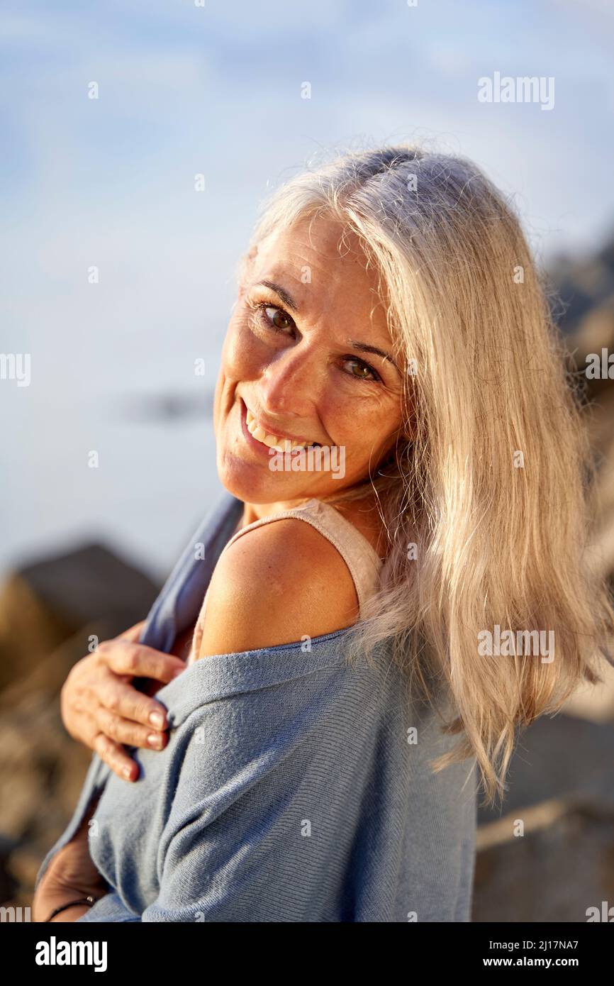 happy-mature-woman-with-gray-hair-enjoying-sunny-day-stock-photo-alamy