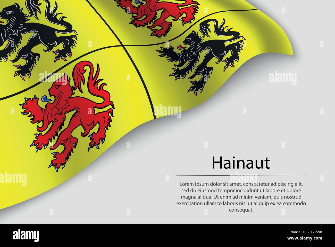 Wave flag of Hainaut is a region of Belgium. Banner or ribbon vector template Stock Vector